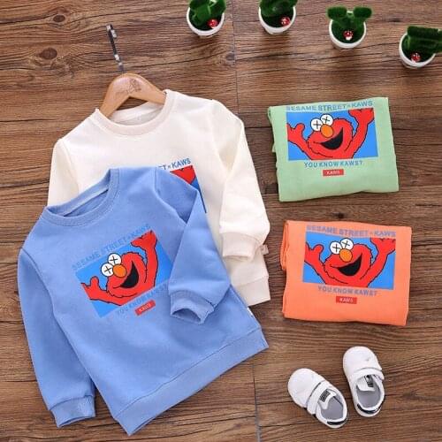 Boys' and Girls' Spring and Autumn Cartoon Sesame Street Long Sleeve T-Shirt 2021 New Childrens Bottom Shirt Childrens Sweater