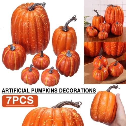7pcs Artificial Halloween Pumpkin Simulation Pumpkins Halloween Thanksgiving Decoration Foam Fake Pumpkin Halloween Decor