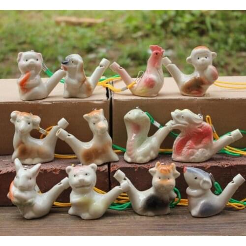 100pcs/lot Ceramic Water Bird Whistle Chinese Zodiac Animal Song Chirps Home Decoration Figurine For Kids Gifts SN2895