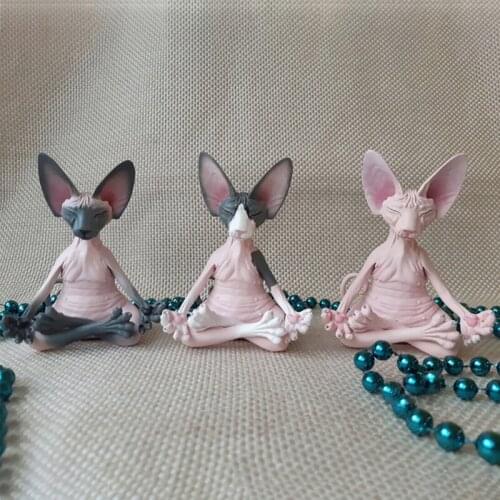 Cat Meditate Collectible Figurines Miniature Buddha Cat Figurine Animal Model Doll Toys Hairless Cat Figurine Home Decor