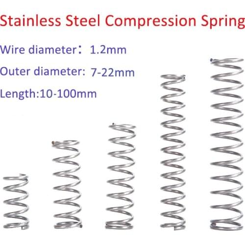 10pcs 1.2 Wire Diameter OD 7-22mm Stainless Steel Compression Spring Compressed Spring Wire Diameter Y-Type Rotor Return Spring