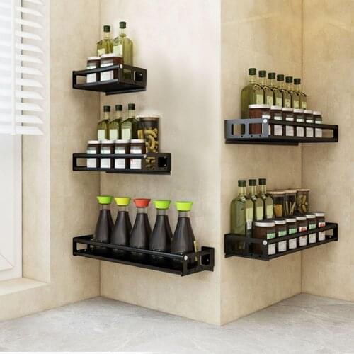 Kitchen Shelf Organizer Wall Mounted Bracket Storage Rack Stainless Steel Spice Jar Rack Cabinet Shelf Supplies Bathroom Rack