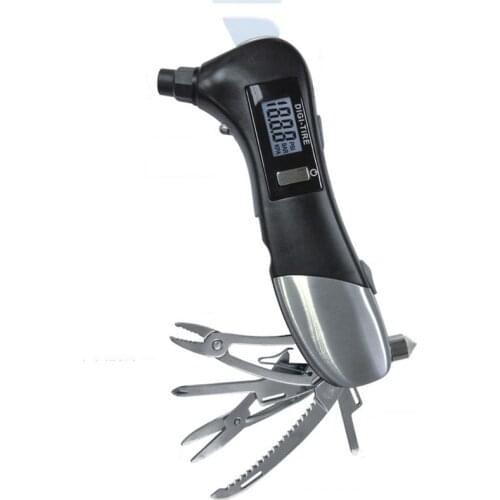 Multi-function tire pressure gauge LED digital display pressure gauge meter instrument safety hammer emergency lighting tools