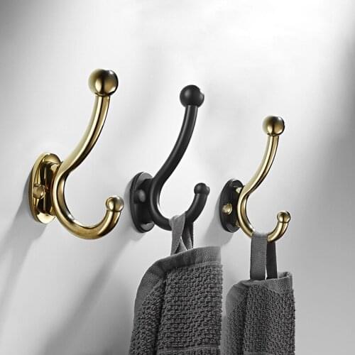 Wall Hooks Gold Robe Hook Brass Towel Hanger Black Clothes Hat Hook Bathroom Brass Bath Hardware Set Kitchen Hanger