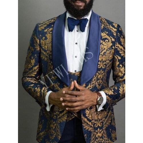 Latest Design Groomsmen Jacquard Groom Tuxedos Mens Wedding Dress Man Jacket Blazer Prom Dinner (Jacket+Pants+Tie+Vest) 163