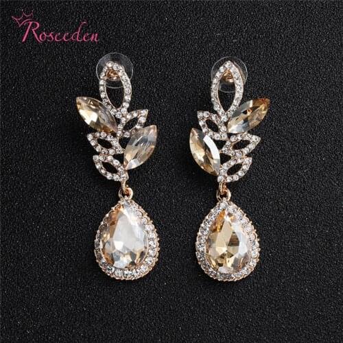 Winsome Rhinestone Gold Silver Color Bride Wedding Earrings Popular Crystal Drop Earring For Girls Party RE3110