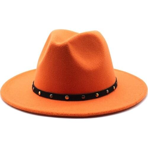 Orange Fedora Hat Jazz Hats Cowboy Hat For Women And Men fedoras Cap Red With Black Wool Bowler Hat wide brim hat