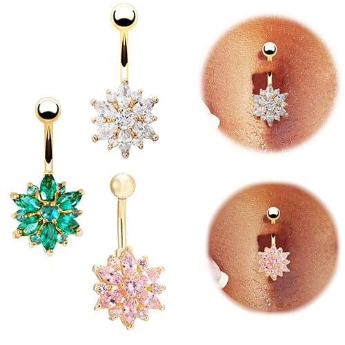 Hot Designed Brand Flower Cubic Zirconia Belly Button Ring Navel Bar Barbell Body Piercing Jewelry 6KML 7EV7 BE4F
