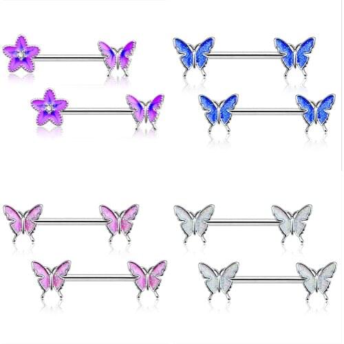 Body Punk Nipple Piercing Butterfly Nipple Barbell 14g Sexy Jewelry Woman Bar Stainless Steel Piercing Ring Body Jewelry