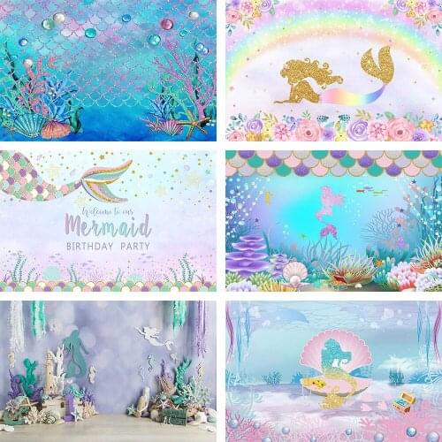 Mermaid Princess Backdrop Photography Background Birthday Party Baby Shower Photozone Photocall Banner Poster Photo Studio Decor