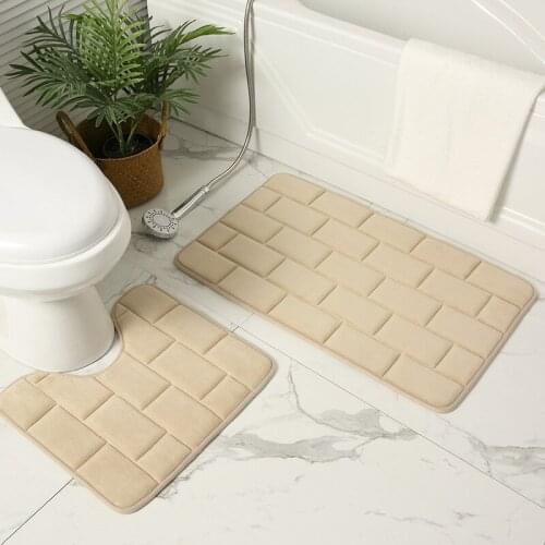 Water Absorption Bath Mats Set Coral Fleece Shower Room Rugs Memory Foam 3D Brick Toilet Floor Carpets Bathtub Foot Pad 50x80CM