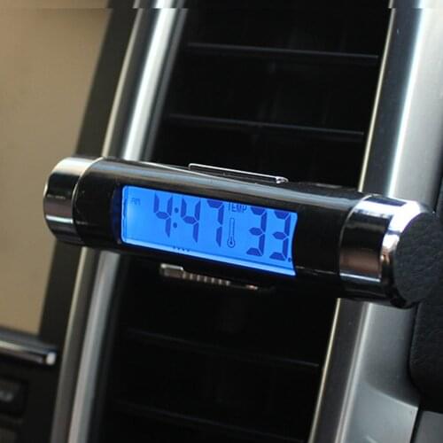 Portable 2 in 1 Car Digital LCD Clock & Temperature Display Electronic Clock Thermometer Car Automotive Blue Backlight With Clip