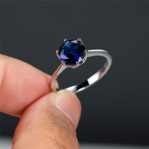 Simple Bride Round Stone Thin Engagement Ring Classic Female Blue White Zircon Ring Vintage Silver Color Wedding Rings For Women