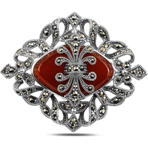 Silverlina Silver Natural Stone & Marcasite Brooch & Pendant