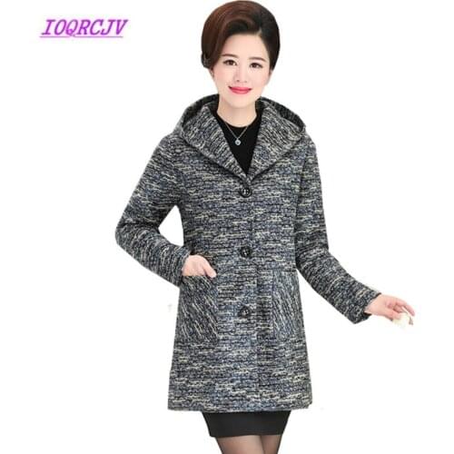 Hooded Woolen Sweater Mother dress Winter Plus size 5XL Middle-aged women Woolen Coat Autumn Medium lengthfemale Cardigan Jacket