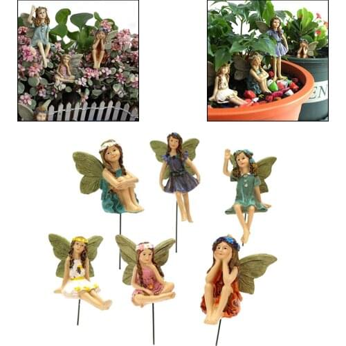 6 Pcs/set Fairy Pixie Fly Wing Figurines Miniatures DIY Outdoor Garden Ornaments Home Decoration Craft Cake Decor Gifts