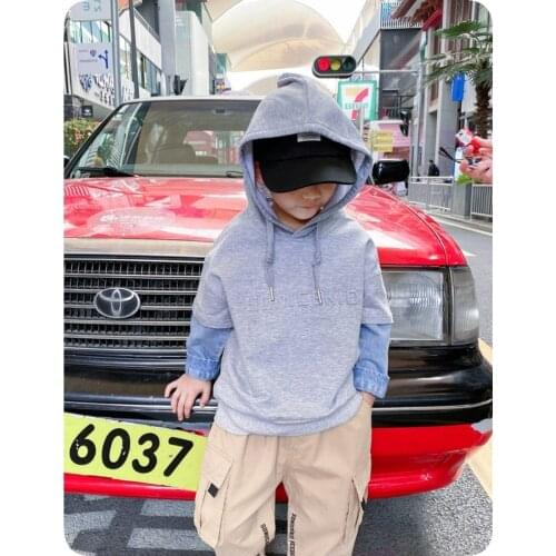 3-8 Years Baby Boy Hoodies Autumn New Childrens Korean Fashion Hooded Pullovers Casual Letter Print Splicing Sweatshirt For Boy