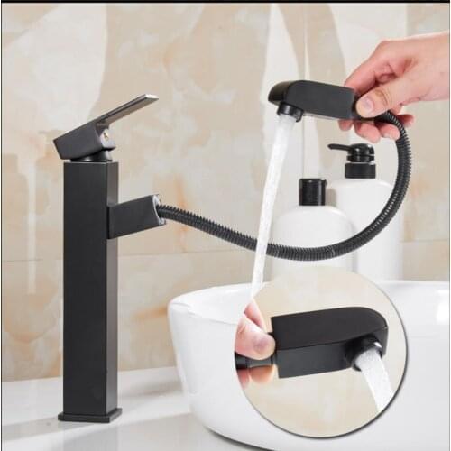 Vidric Hot & cold Black Oil Brushed Pull out bathroom basin faucet Brass Wash Faucet bathroom sink tap with pull out shower head