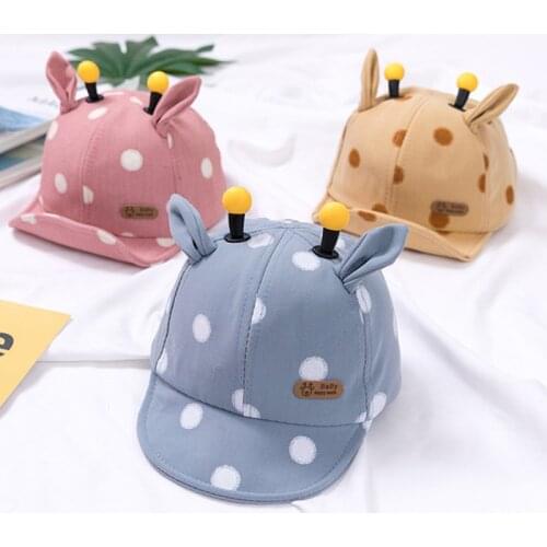 Lovely Baby Boy Girl Hat With Ears Cartoon Dot Toddler Baby Cap Summer Autumn Soft Cotton Infant Baseball Cap Sun Visor Hats