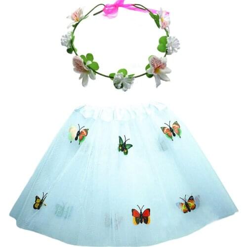 Adult Women Princess Girl Butterfly Skirt Tulle Tutu Flower Wreath Headband Carnival Wedding Party Ball Birthday Gift Costume
