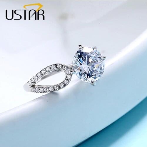 USTAR 1.25ct Round Cut AAA CZ Wedding Rings for women X-Shape gold/ engagement Rings Female New 2020 Jewelry Drop Shipping