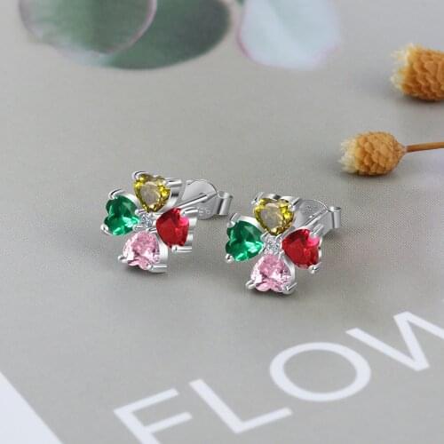 Personalized Flower Stud Earrings for Women Girl Custom Cubic Zirconia Heart Birthstone Jewelry Accessories Gift for Her