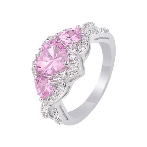 YAN MEI Brand Pink CZ Ring Unique Design Vintage Party Wedding Rings For Women Christmas Fashion Jewelry J0653