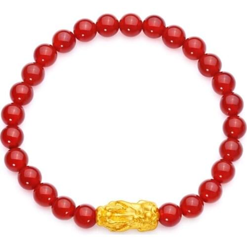 ZOCAI 999 Gold Bracelet and Carnelian Stone Beads Bracelet Men Women Unisex Wristband Gold Pixiu Luck Bracelet Charms S008221
