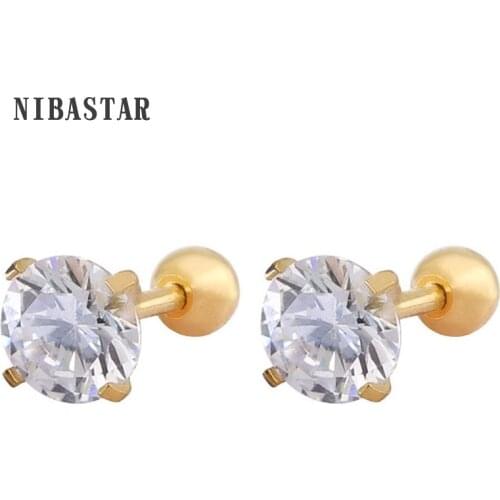1pair Prong set Zircon Ear Cartilage Piercing Tragus Helix Studs Piercing Body Jewelry Stianless Steel Earrings