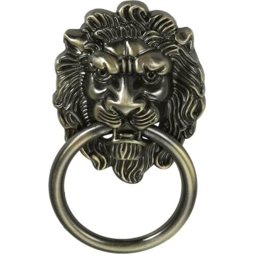 1Pcs Vintage Chinese Lion Head Alloy Pull Antique Bronze Ring Handle 65MM*110MM Decorative Hardware Door Cabinet Drawer Handle