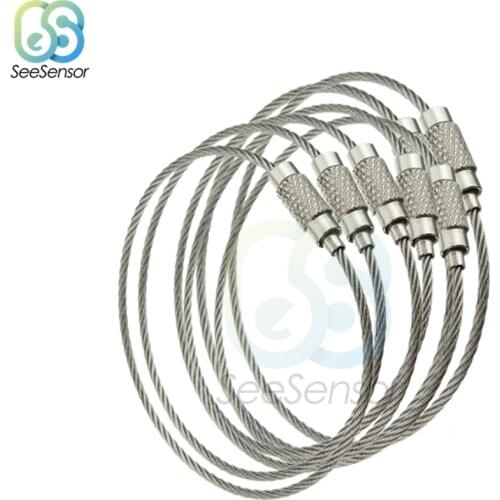 10 pcs/Lot Rope Key Chain Stainless Steel Wire Outdoor Flashlight Metal Key Holder Keychain 15cm