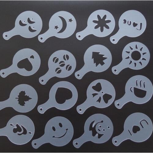 16PCS/set Cafe Foam Spray Template Barista Stencils Decoration Tool Garland Mold Coffee Printing Flower ModelA005