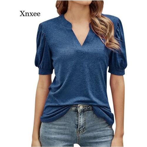 2021 Summer Womens Shirt Plus Size Tops New Fashion Casual Fashion V-Neck Solid Color for Ladies Loose Short-Sleeved Top