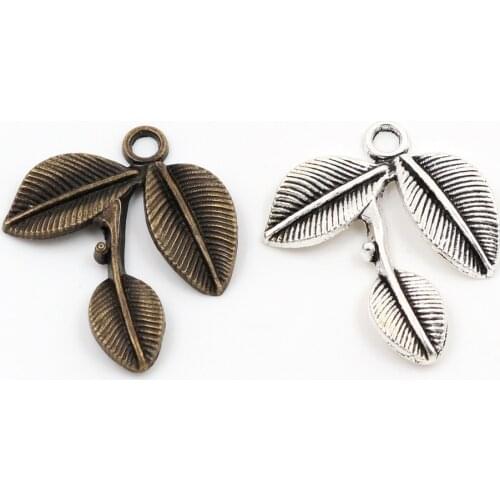 27x23mm 10pcs Antique Silver Plated and Bronze Plated Leaf Style Handmade Charms Pendant:DIY for bracelet necklace