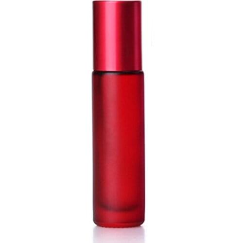 3pcs 10ml Portable Frosted Red Thick Glass Roller Essential Oil Perfume Bottles Travel Refillable Rollerball Bottle