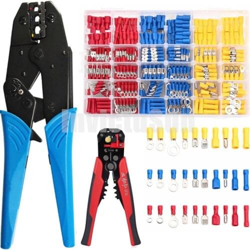 480PCS Insulated Cable Connector Electrical Wire Crimp Spade Butt Ring Fork Set Ring Lugs Rolled Terminals Assorted Kit +Plier