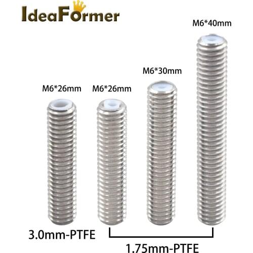 5pcs 3D Printer Stainless Steel Heat Break Throat M6 26/30/40 mm For MK8 1.75&3.00mm Filament With Teflonin PTFE Tube