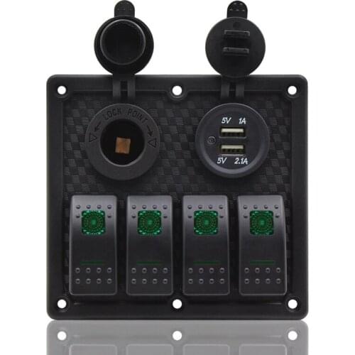 12V 24V Car Marine Boat 4 Gang Waterproof Green LED Rocker Switch Panel Circuit Breaker