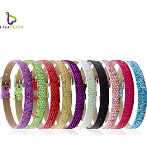 8MM PU Leather Glint Wristband Bracelets " Can Choose the Color" (20 pieces/lot) DIY Accessory Fit Slide Letter LSBR06*20