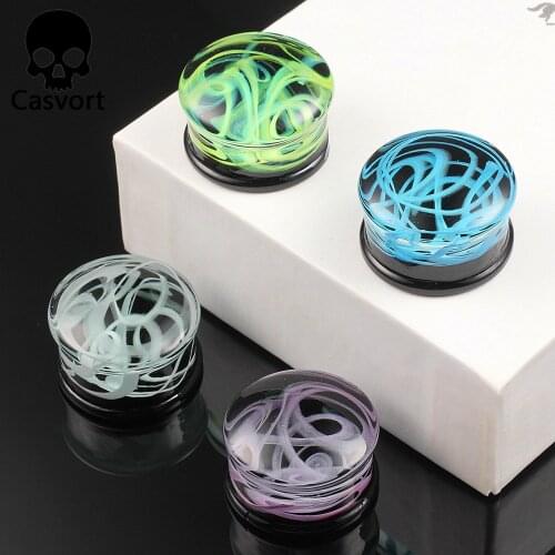 Casvort 2PCS New Glass Ear Body Jewelry Earrings Expanders Piercing Plugs Strechers Ear Gauges Gift For Women Men Gift