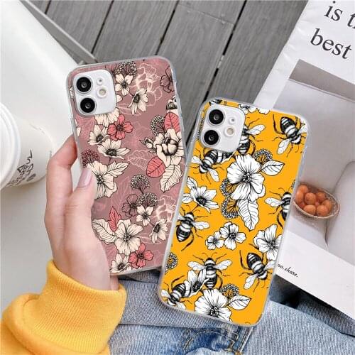 Navy and Gold Peony and Blossom Seamless Pattern phone Case For iPhone 11 12 Pro XS MAX XR X 7 8 6Plus SE 2021 phone case