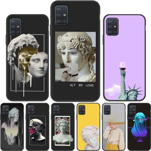 A12 Silicone Phone Case for Samsung Galaxy A51 A32 A52 A72 A50 A30 A21S A71 A31 A10 A40 A20E A42 Abstract Statue Black Fundas