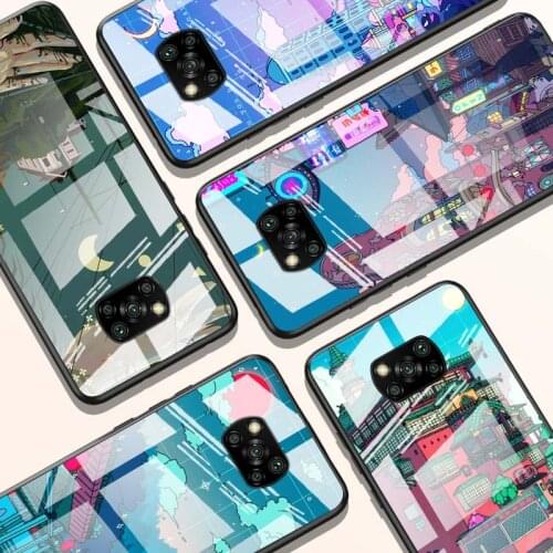 Art Pixel Aesthetic for Xiaomi POCO X3 NFC F3 M2 X2 F2 Redmi K30 Redmi Note 9 Pro Luxury Tempered Glass Phone Case Cover