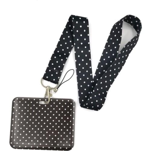 Black spot Wave Point Lanyard Credit Card ID Holder Bag Student Women Travel Card Cover Badge Car Keychain Decorations