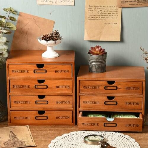 Wooden Drawer Storage Box Vintage Desk Cosmetics Organizer Jewelry Makeup Container Cabinet Closet Dividers Kitchen Organiser