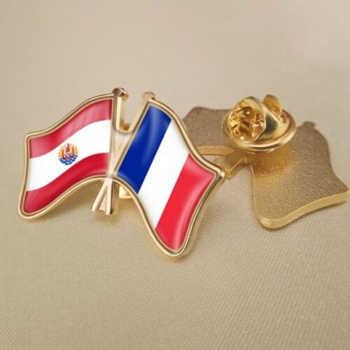French Polynesia and France Crossed Double Friendship Flags Lapel Pins Brooch Badges