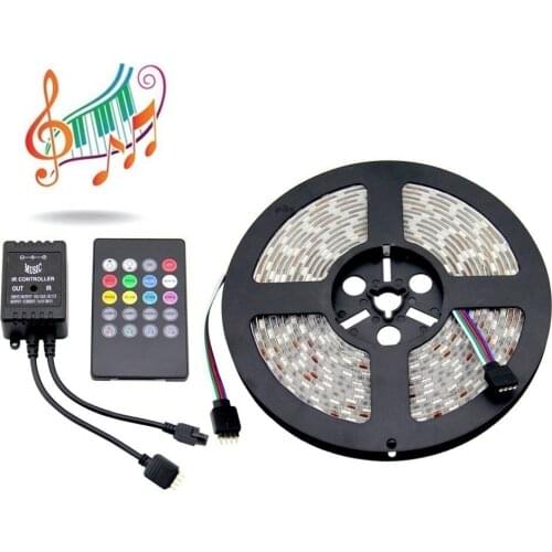 RGB LED Strip Flexible Light DC12V 5M SMD5050 5m/roll + 20 Keys music IR Remote Controller Home Decoration Light