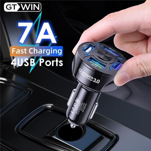 GTWIN 4 port Car Charger 7A 48W USB Quick Charge 3.0 Universal Mobile Phone Fast Charging For iphone 12 Pro Xiaomi Car Adapter