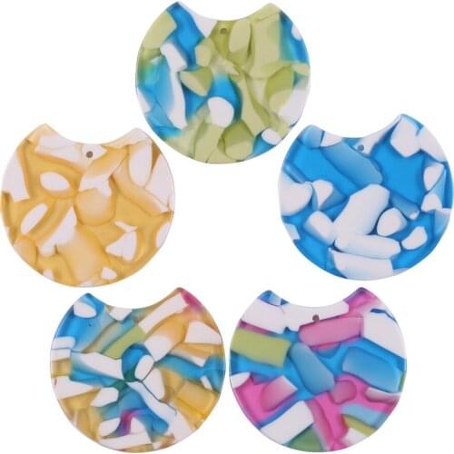 HAOSAW 35*38MM 4Pcs/Lot Hand Made/Acetic Acid Charm/Less Round Shape/DIY Jewelry Making/Jewelry Accessory/Earring Findings