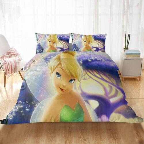 Disney Tinker Bell Bedding Set Duvet Cover and Pillowcase Full Size Bed Set Comforter Set on Bedding for Home Decor